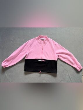 FILA Women's Pink and Black Colorblock Half-Zip Sweatshirt Large